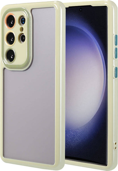 Galaxy S23 Ultra Kılıf Kamera Korumalı Renkli Kenar ve Çerçeve Tasarımlı Mnc Vitamin Kapak-Yeşil