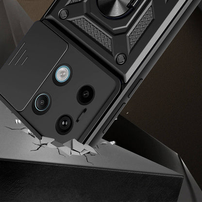 Xiaomi Redmi Note 13 Pro 5g Kılıf Magnetik Standlı Kamera Korumalı Mnc Sürgülü Vega Kapak-Siyah