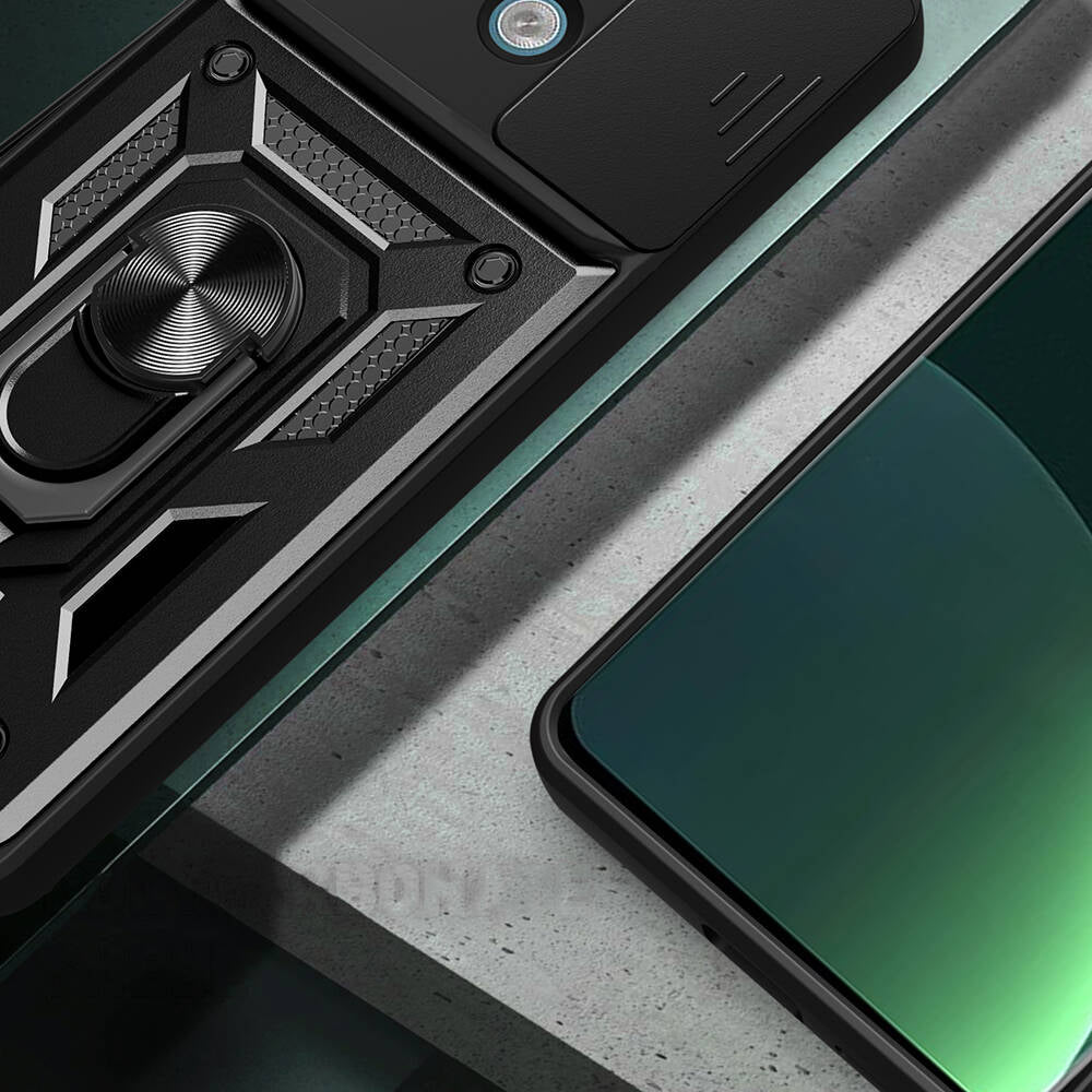 Xiaomi Redmi Note 13 Pro 5g Kılıf Magnetik Standlı Kamera Korumalı Mnc Sürgülü Vega Kapak-Siyah