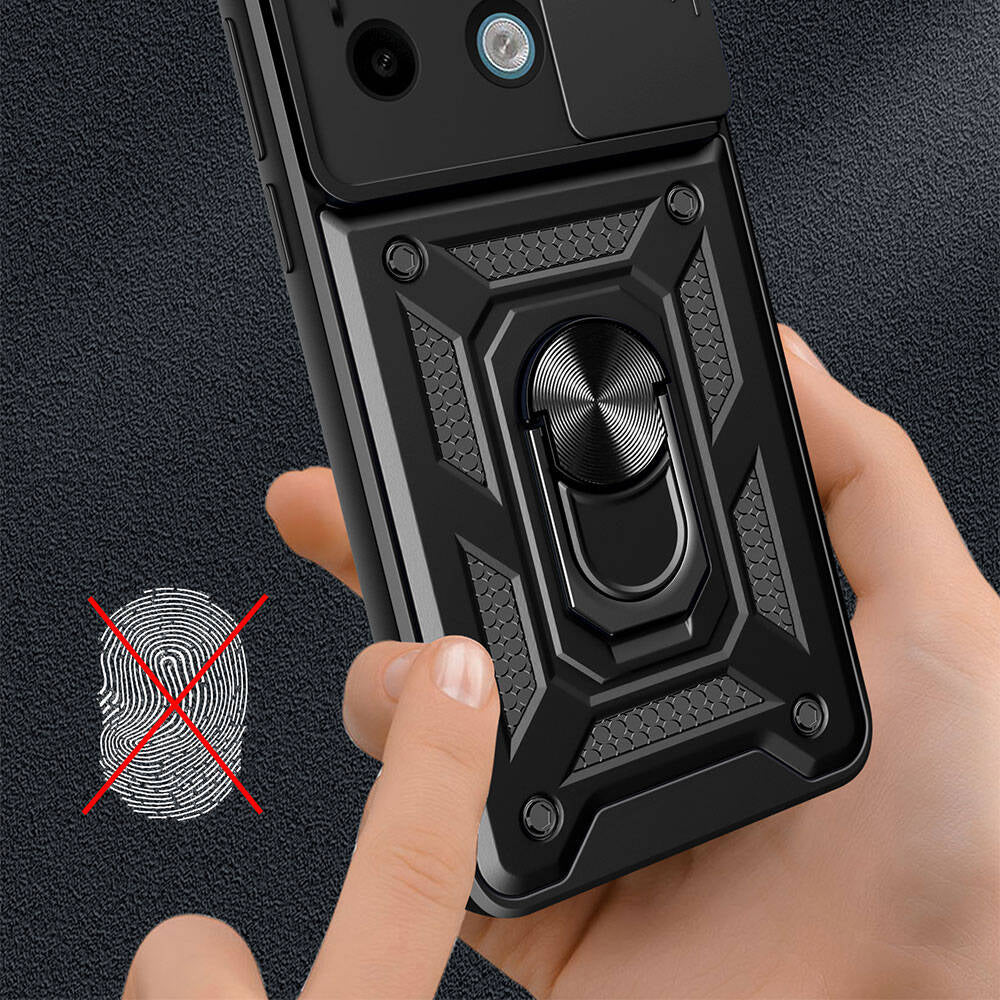 Xiaomi Redmi Note 13 Pro 5g Kılıf Magnetik Standlı Kamera Korumalı Mnc Sürgülü Vega Kapak-Siyah