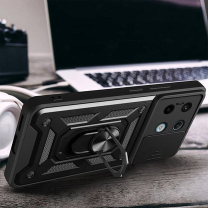Xiaomi Redmi Note 13 Pro 5g Kılıf Magnetik Standlı Kamera Korumalı Mnc Sürgülü Vega Kapak-Siyah