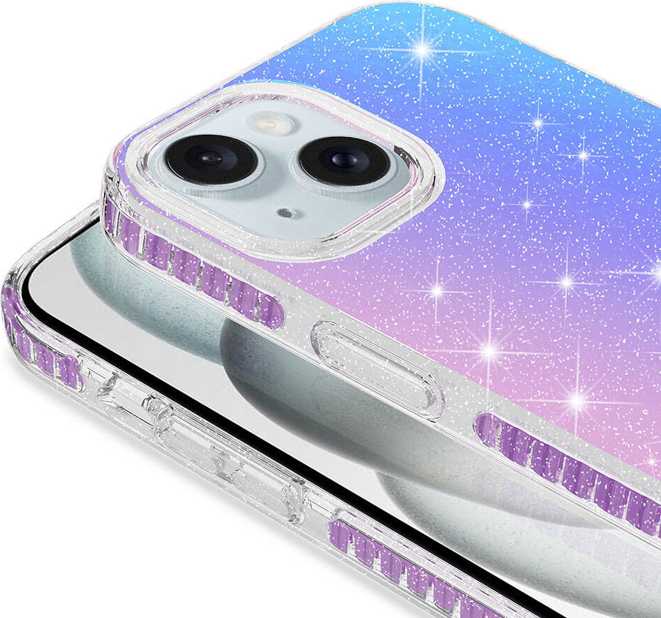 Apple iPhone 15 Kılıf Parlak Renk Geçişli Mnc Velle Kapak-Pembe