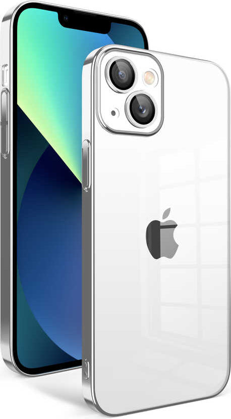 iPhone 13 Uyumlu Kamera Korumalı Renkli Çerçeveli Mnc Garaj Kapak-Gümüş
