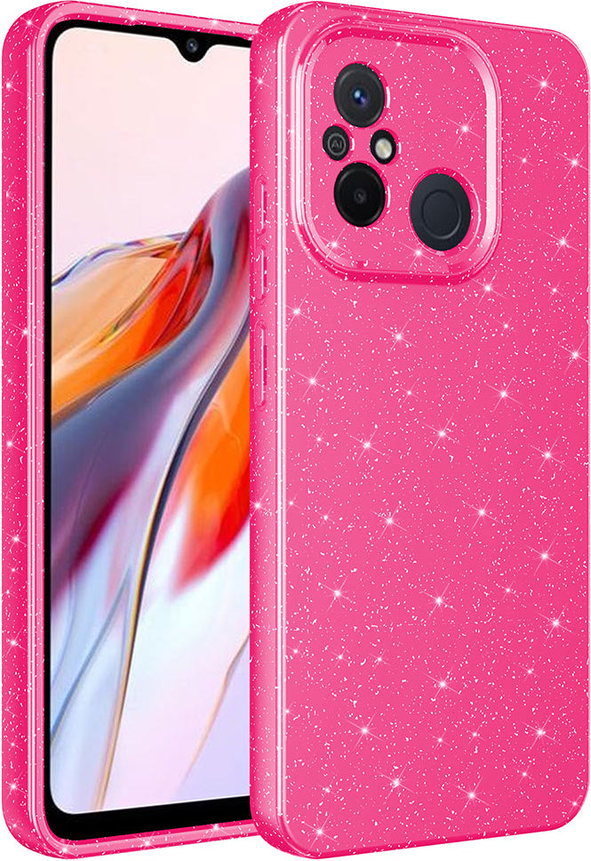 Xiaomi Redmi 12C Kılıf Kamera Korumalı Simli Lüks Mnc Koton Kapak-Pembe Koyu