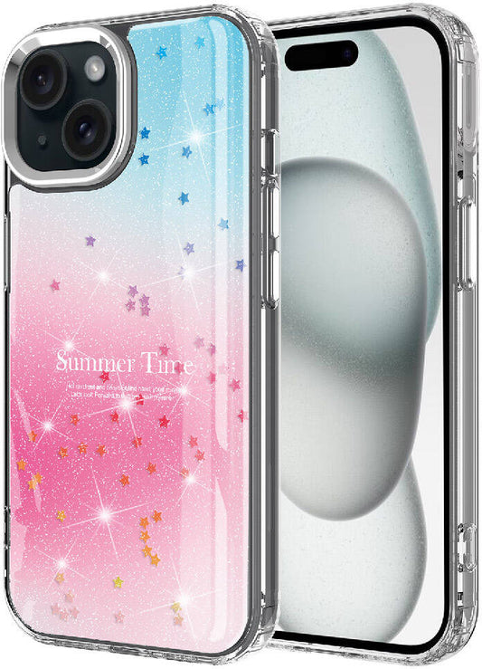 Apple iPhone 15 Kılıf Simli Desenli Parlak Mnc Task Kapak-Pembe