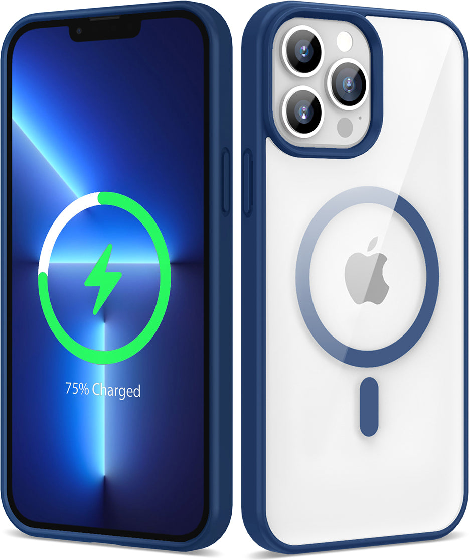 Apple iPhone 13 Pro Max Kılıf Magsafe Wireless Şarj Özellikli Silikon Mnc Ege Kapak-Mavi