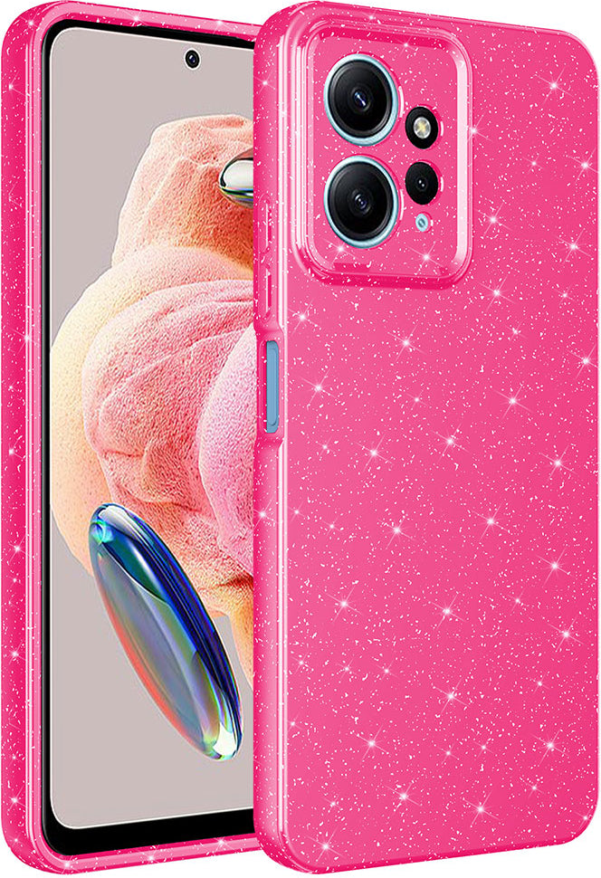 Xiaomi Redmi Note 12 4g Kılıf Kamera Korumalı Simli Lüks Mnc Koton Kapak-Pembe Koyu