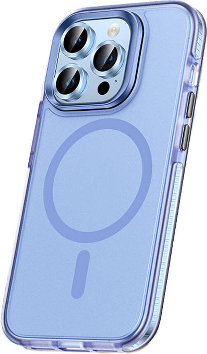 Apple iPhone 15 Pro Max Kılıf Airbagli Magsafe Wireless Şarj Özellikli Lens Koruyuculu Mnc Klaptika Kapak-Mavi