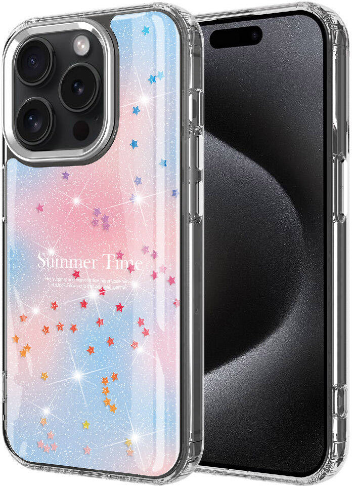 Apple iPhone 15 Pro Kılıf Simli Desenli Parlak Mnc Task Kapak-Mavi