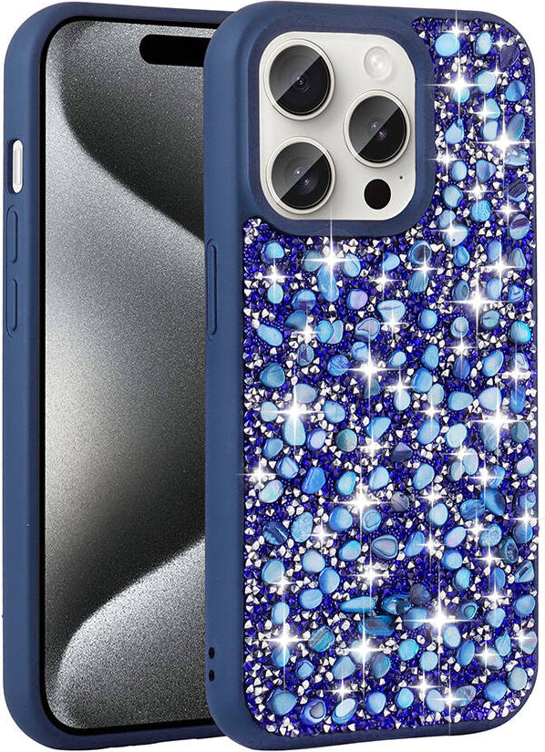 Apple iPhone 15 Pro Kılıf Parlak Taşlı Tasarım Mnc Linea Kapak-Lacivert