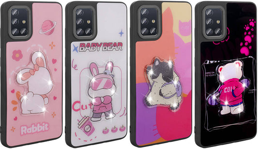 Galaxy A51 Kılıf Parlayan Kabartmalı Ikonik Figürlü Mnc Amas Silikon Kapak-Mor