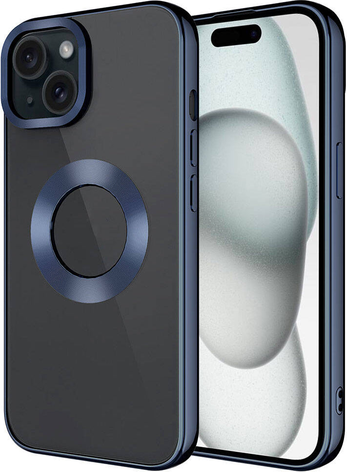 Apple iPhone 15 Plus Kılıf Tek Kamera Çerçeveli Logo Gösteren Mnc Omega Kapak-Lacivert