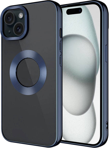 Apple iPhone 15 Plus Kılıf Tek Kamera Çerçeveli Logo Gösteren Mnc Omega Kapak-Lacivert