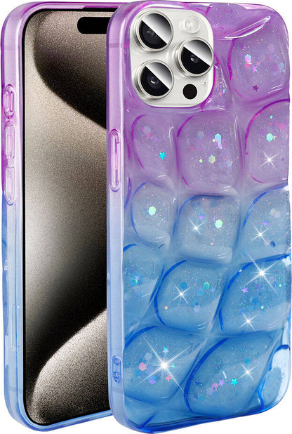 Apple iPhone 15 Pro Max Kılıf Simli 3D Desenli Mnc Hacar Kapak-Mor-Mavi