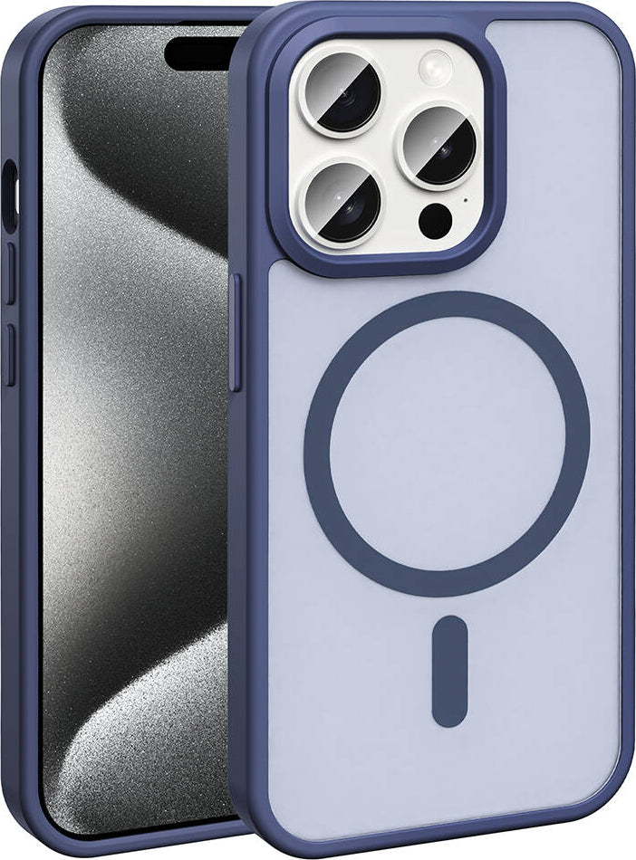 Apple iPhone 15 Pro Max Kılıf Magsafe Şarj Özellikli Mat Arka Yüzey Mnc Sio Kapak-Lacivert
