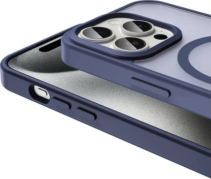 Apple iPhone 15 Pro Max Kılıf Magsafe Şarj Özellikli Mat Arka Yüzey Mnc Sio Kapak-Lacivert