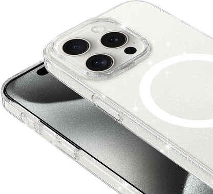 iPhone 15 Pro Kılıf Mnc Magsafe Şarj Özellikli Simli Şeffaf Arka Yüzey Erdos Silikon Kapak-Renksiz