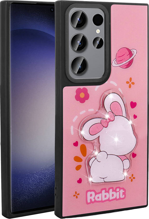 Galaxy S23 Ultra Kılıf Parlayan Kabartmalı Ikonik Figürlü Mnc Amas Silikon Kapak-Pembe