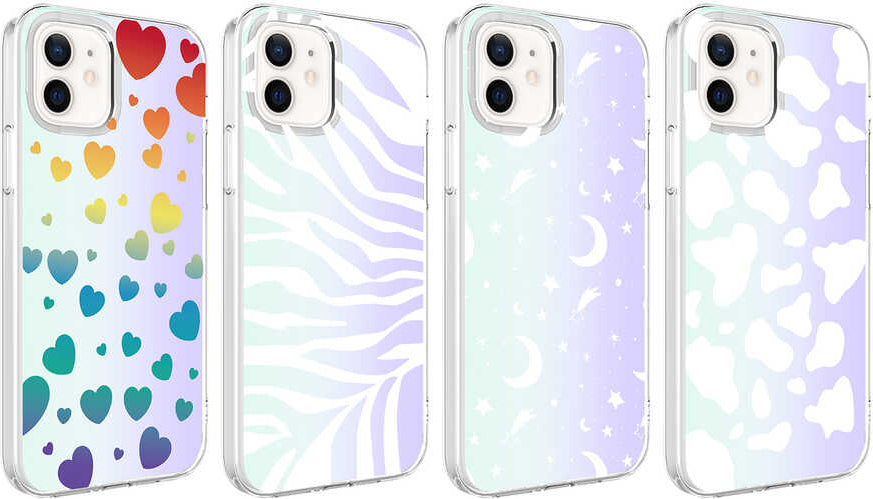 iPhone 12 Kılıf Mnc M-Blue Desenli Kapak-Cow No2