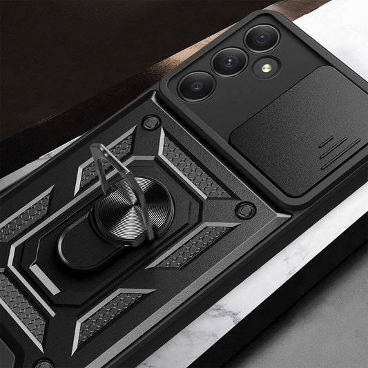 Galaxy A55 Kılıf Magnetik Standlı Kamera Korumalı Mnc Sürgülü Vega Kapak-Mavi