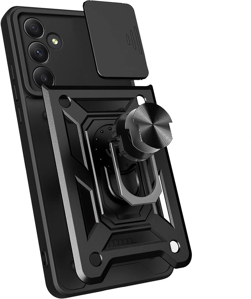 Galaxy A55 Kılıf Magnetik Standlı Kamera Korumalı Mnc Sürgülü Vega Kapak-Mavi