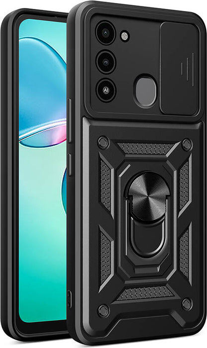 Tecno Spark 8c Kılıf Magnetik Standlı Kamera Korumalı Mnc Sürgülü Vega Kapak-Siyah