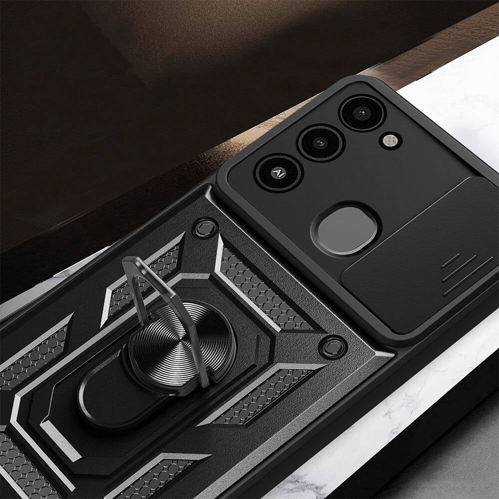 Tecno Spark 8c Kılıf Magnetik Standlı Kamera Korumalı Mnc Sürgülü Vega Kapak-Siyah