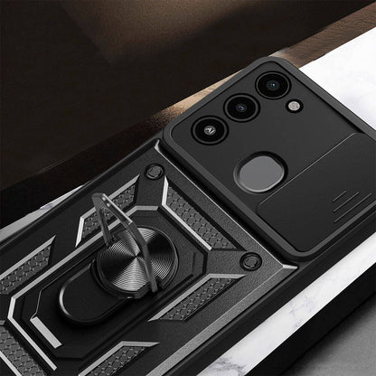 Tecno Spark 8c Kılıf Magnetik Standlı Kamera Korumalı Mnc Sürgülü Vega Kapak-Siyah