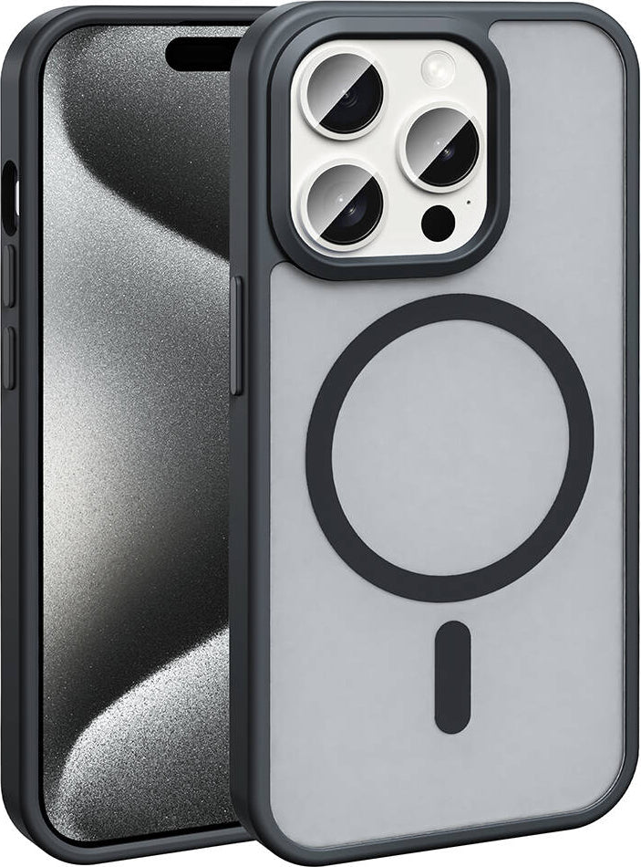Apple iPhone 15 Pro Kılıf Magsafe Şarj Özellikli Mat Arka Yüzey Mnc Sio Kapak-Siyah