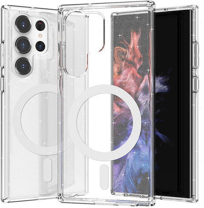 Galaxy S23 Ultra Kılıf Magsafe Şarj Özellikli Parlayan Simli Saydam Renkli Mnc Allstar Kapak-Şeffaf