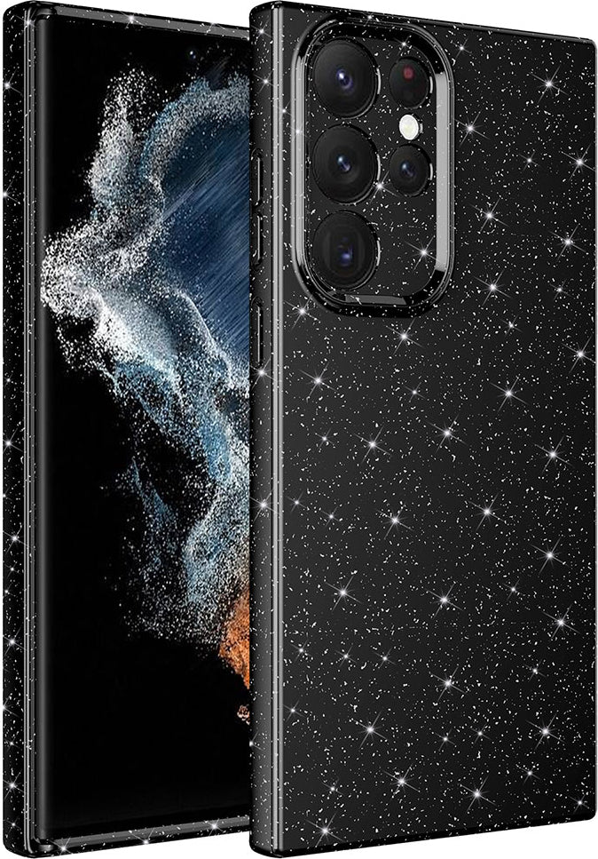 Galaxy S22 Ultra Kılıf Kamera Korumalı Simli Lüks Mnc Koton Kapak-Siyah