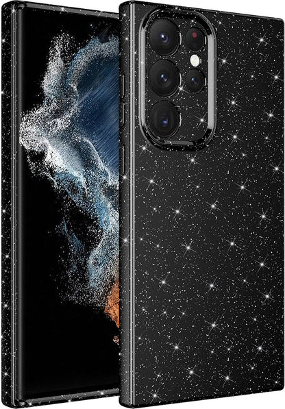 Galaxy S22 Ultra Kılıf Kamera Korumalı Simli Lüks Mnc Koton Kapak-Siyah
