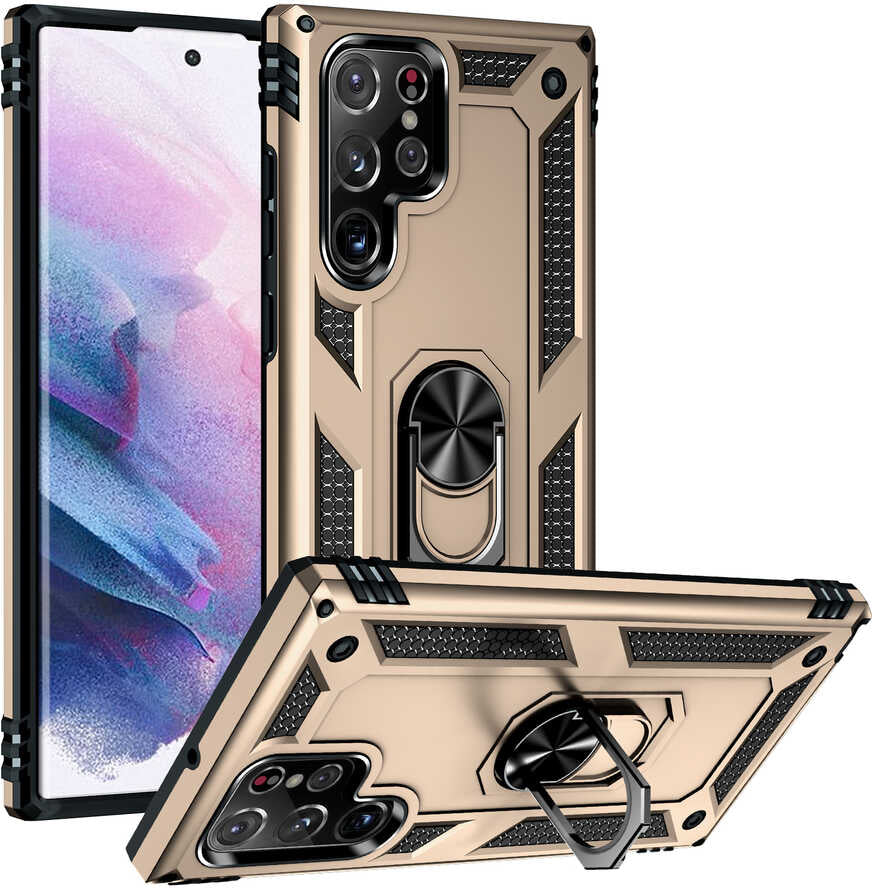 Galaxy S22 Ultra Kılıf Mnc Vega Kapak-Gold