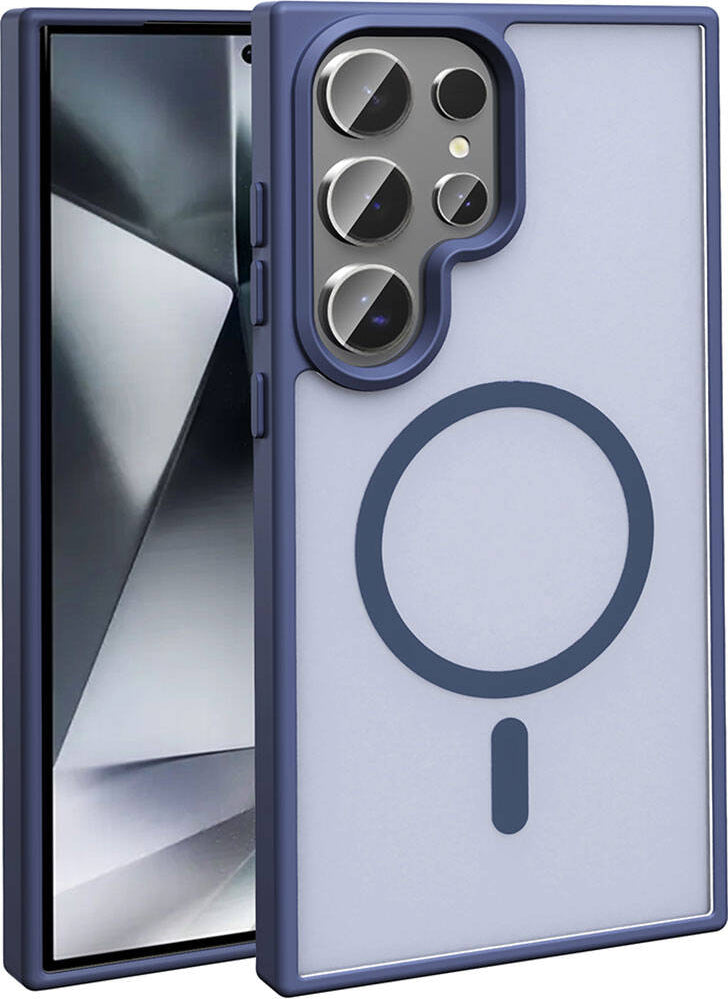 Galaxy S23 Ultra Kılıf Magsafe Şarj Özellikli Mat Arka Yüzey Mnc Sio Kapak-Lacivert