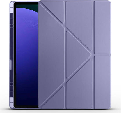Galaxy Tab S9 Ultra Kılıf  Uyumlu Mnc Tri Folding Kalem Bölmeli Standlı Kılıf-Mor