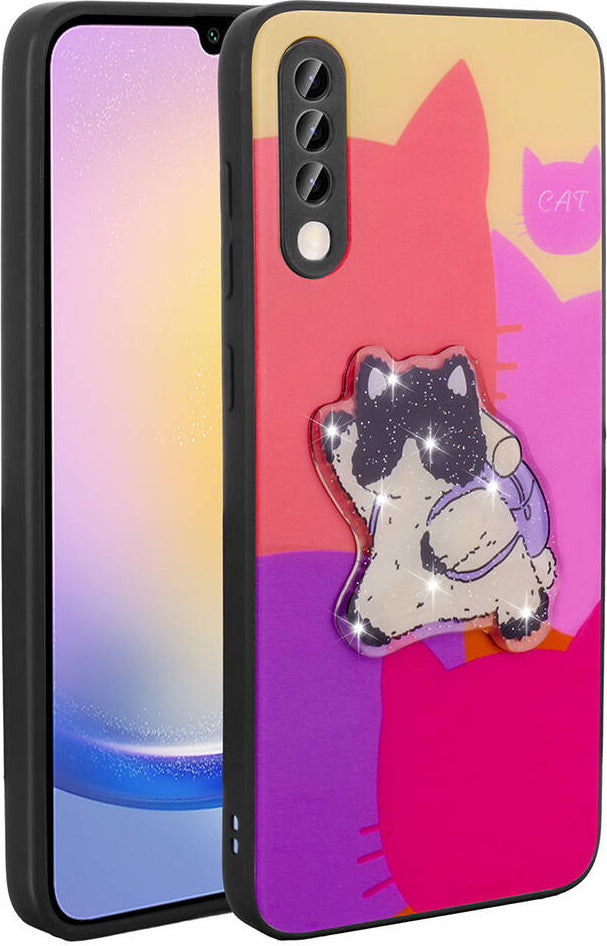 Galaxy A50 Kılıf Parlayan Kabartmalı Ikonik Figürlü Mnc Amas Silikon Kapak-Mor