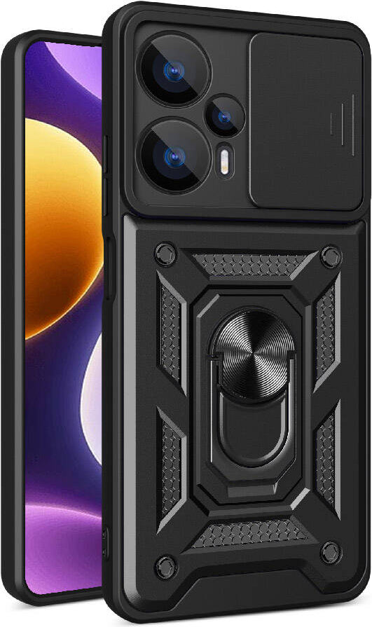 Xiaomi Poco F5 Kılıf Magnetik Standlı Kamera Korumalı Mnc Sürgülü Vega Kapak-Siyah