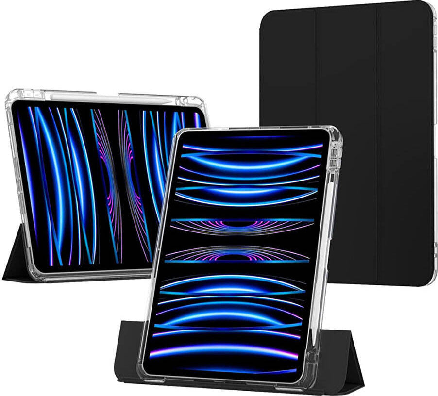 apple iPad Air 11 2024 Kılıf Magnetik Ayrılabilen Airbagli Uyumlu Mnc Sliding Tablet Kılıfı-Siyah