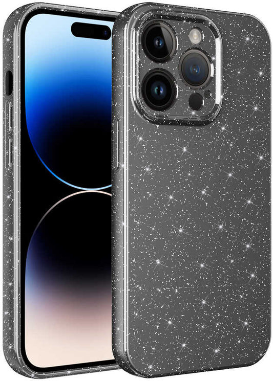 Apple iPhone 14 Pro Max Kılıf Kamera Korumalı Simli Lüks Mnc Koton Kapak-Gri