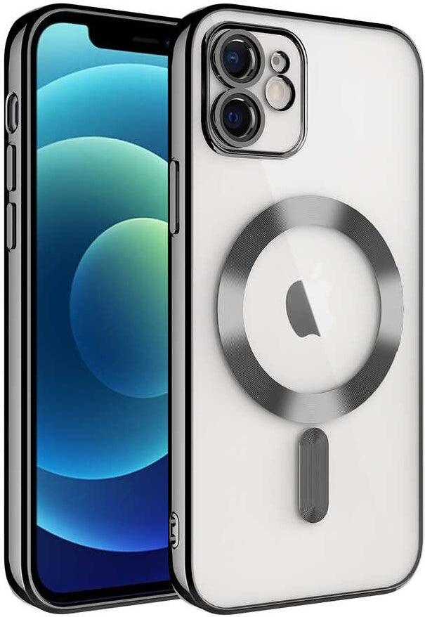 Apple iPhone 12 Kılıf Kamera Korumalı Magsafe Wireless Şarj Özellikli Mnc Demre Kapak-Siyah