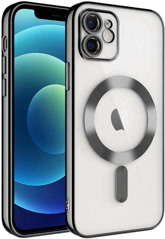 Apple iPhone 12 Kılıf Kamera Korumalı Magsafe Wireless Şarj Özellikli Mnc Demre Kapak-Siyah