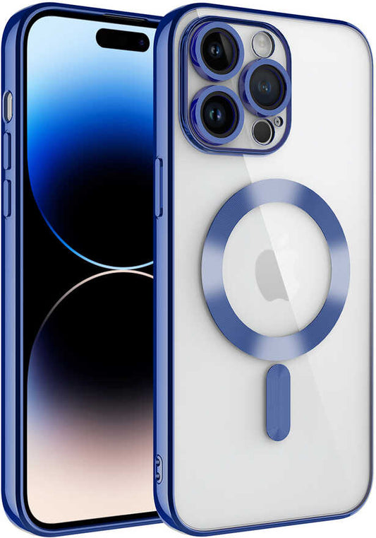 Apple iPhone 14 Pro Kılıf Kamera Korumalı Magsafe Wireless Şarj Özellikli Mnc Demre Kapak-Sierra Mavi