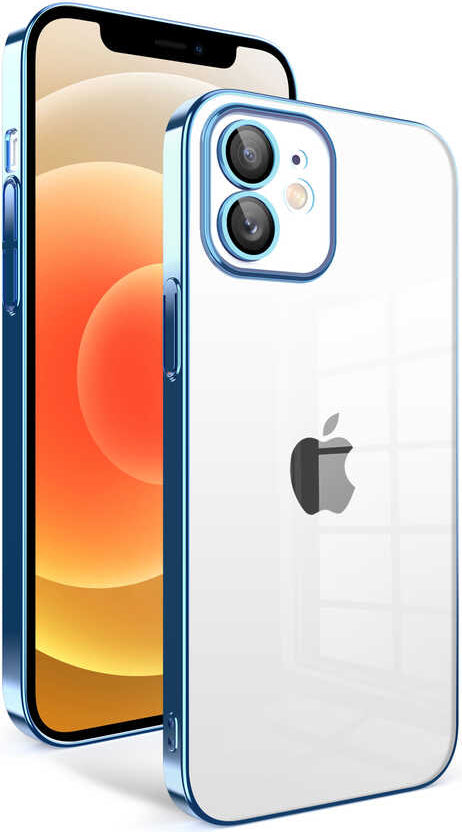Apple iPhone 12 Kılıf Kamera Korumalı Renkli Çerçeveli Mnc Garaj Kapak-Mavi Açık
