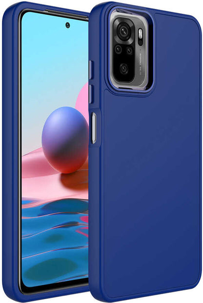 Xiaomi Redmi Note 10 Kılıf Metal Çerçeve ve Buton Tasarımlı Silikon Mnc Luna Kapak-Lacivert
