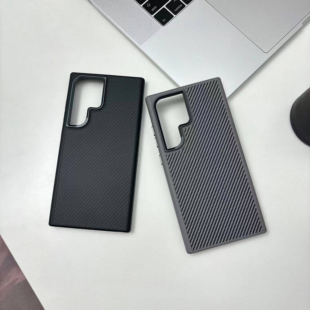Galaxy S24 Ultra Kılıf Magsafe Şarj Özellikli Karbon Fiber Görünümlü Mnc Troy Kapak-Siyah