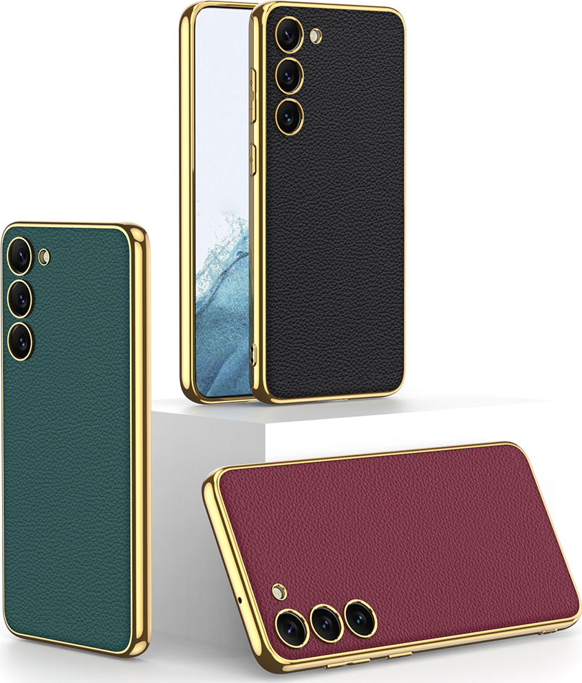 Galaxy S23 Plus Kılıf Deri Görünümlü Kenarları Elektroplating Kaplama Mnc Fizyon Kapak-Koyu Yeşil