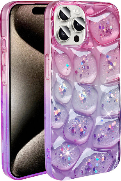 Apple iPhone 15 Pro Kılıf Simli 3D Desenli Mnc Hacar Kapak-Mor-Mavi