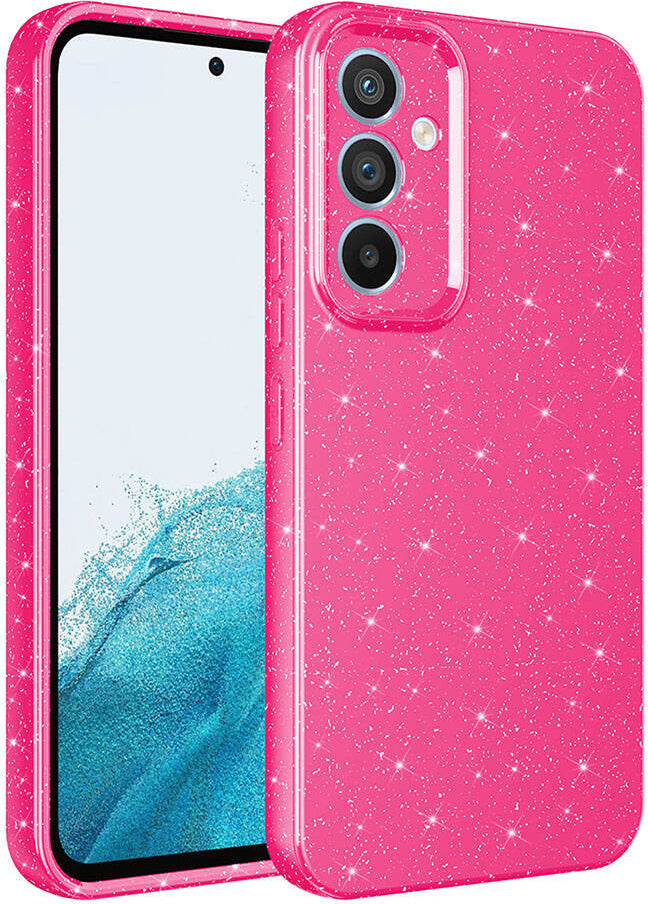 Galaxy A35 Kılıf Kamera Korumalı Simli Lüks Mnc Koton Kapak-Pembe Koyu