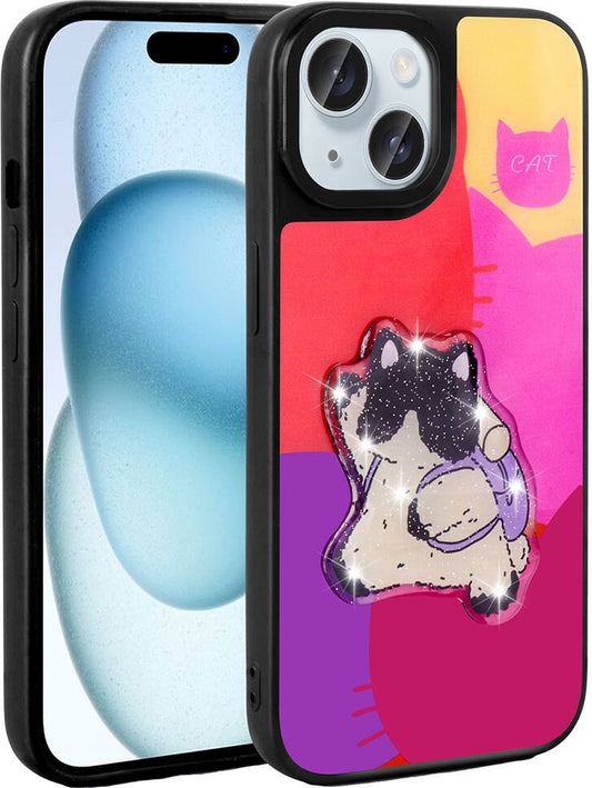 Apple iPhone 15 Kılıf Parlayan Kabartmalı Ikonik Figürlü Mnc Amas Silikon Kapak-Mor