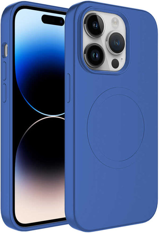 Apple iPhone 13 Pro Kılıf Magsafe Wireless Şarj Özellikli Pastel Renk Silikon Mnc Plas Kapak-Mavi
